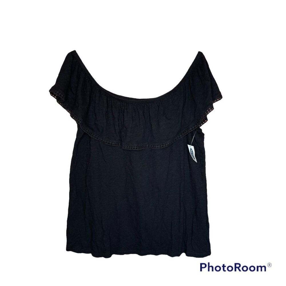 Old Navy Blouse Black Off The Shoulder Top Lace Trim Fairy Whimsy Goth Large